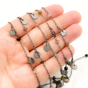 Multi Tourmaline and Dangle Disc Oxidized Wire Chain.